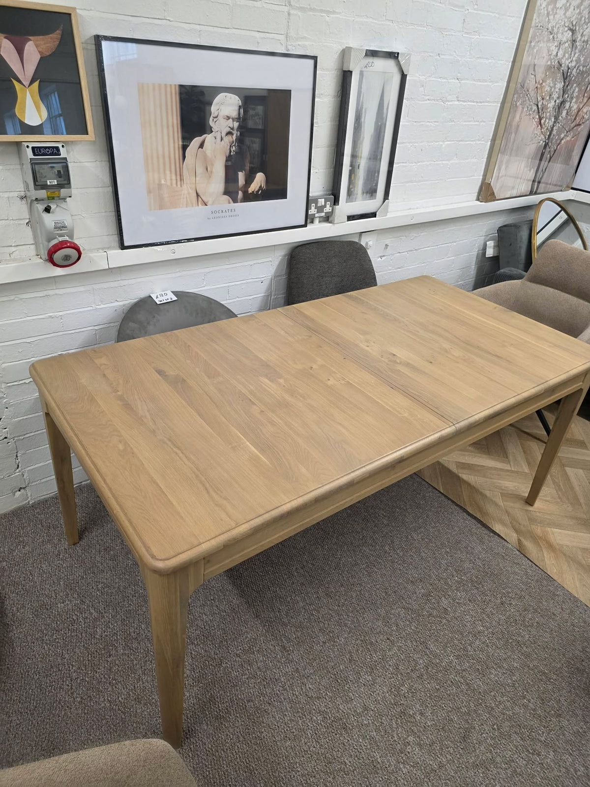 Solid Oak Extending Dining Table - Washed Wood Natural Grey, Seats 6 to 8