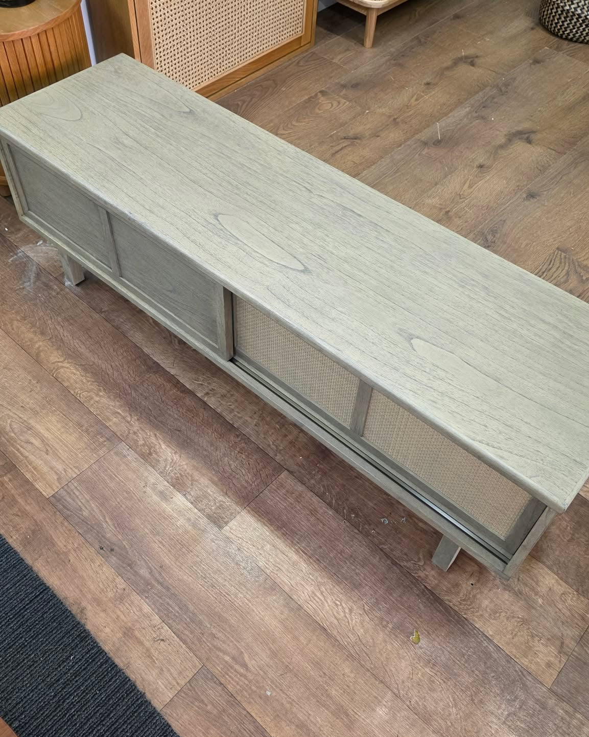 Grey Wood Japandi Style Sliding doors TV Stand 140cm