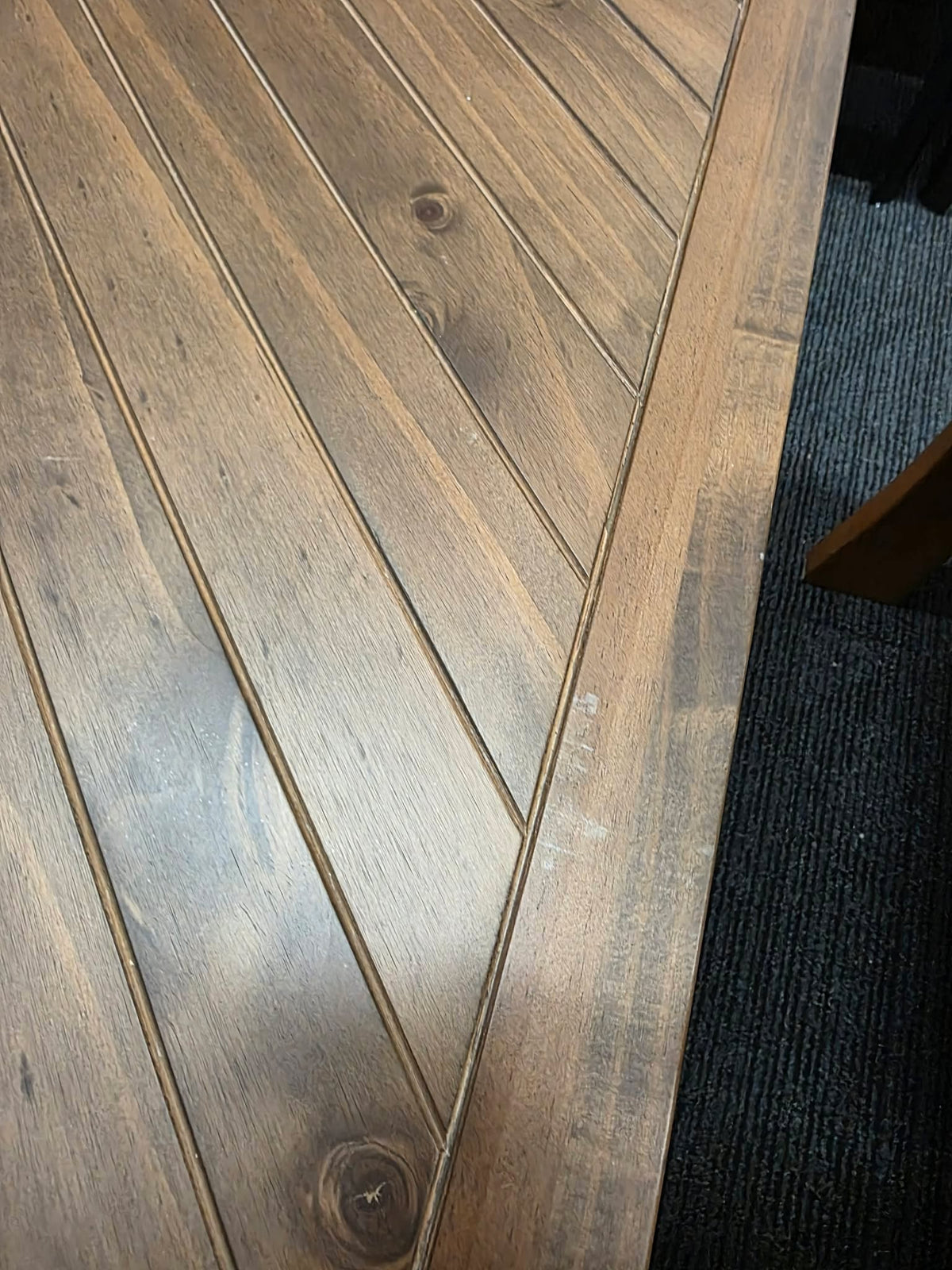 Coffee Table Herringbone Parquet, Solid Pine and Metal
