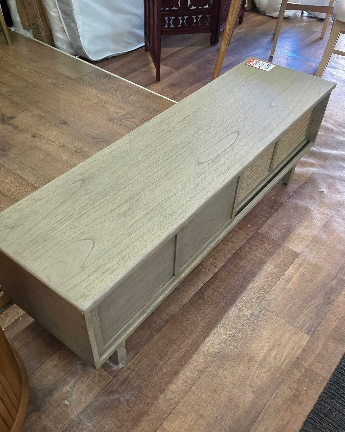 Grey Wood Japandi Style Sliding doors TV Stand 140cm