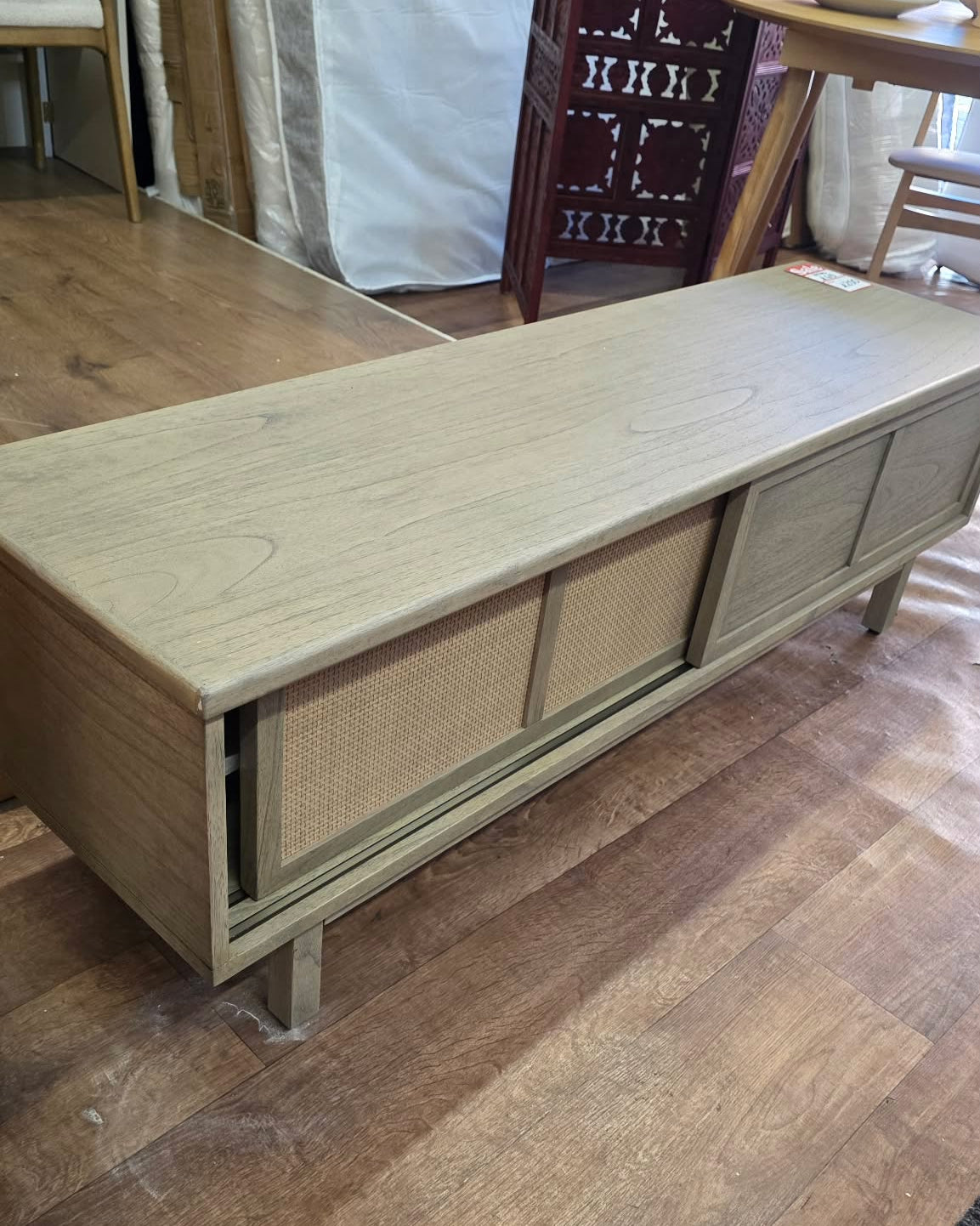 Grey Wood Japandi Style Sliding doors TV Stand 140cm