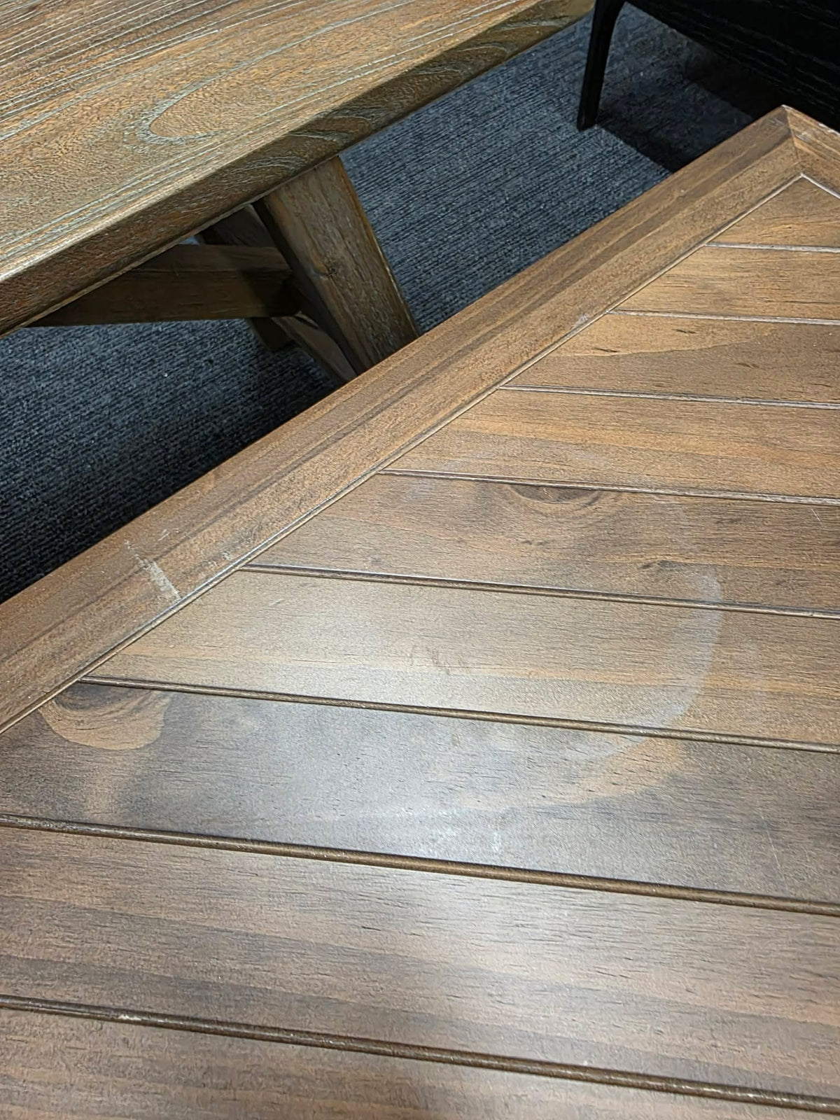 Coffee Table Herringbone Parquet, Solid Pine and Metal