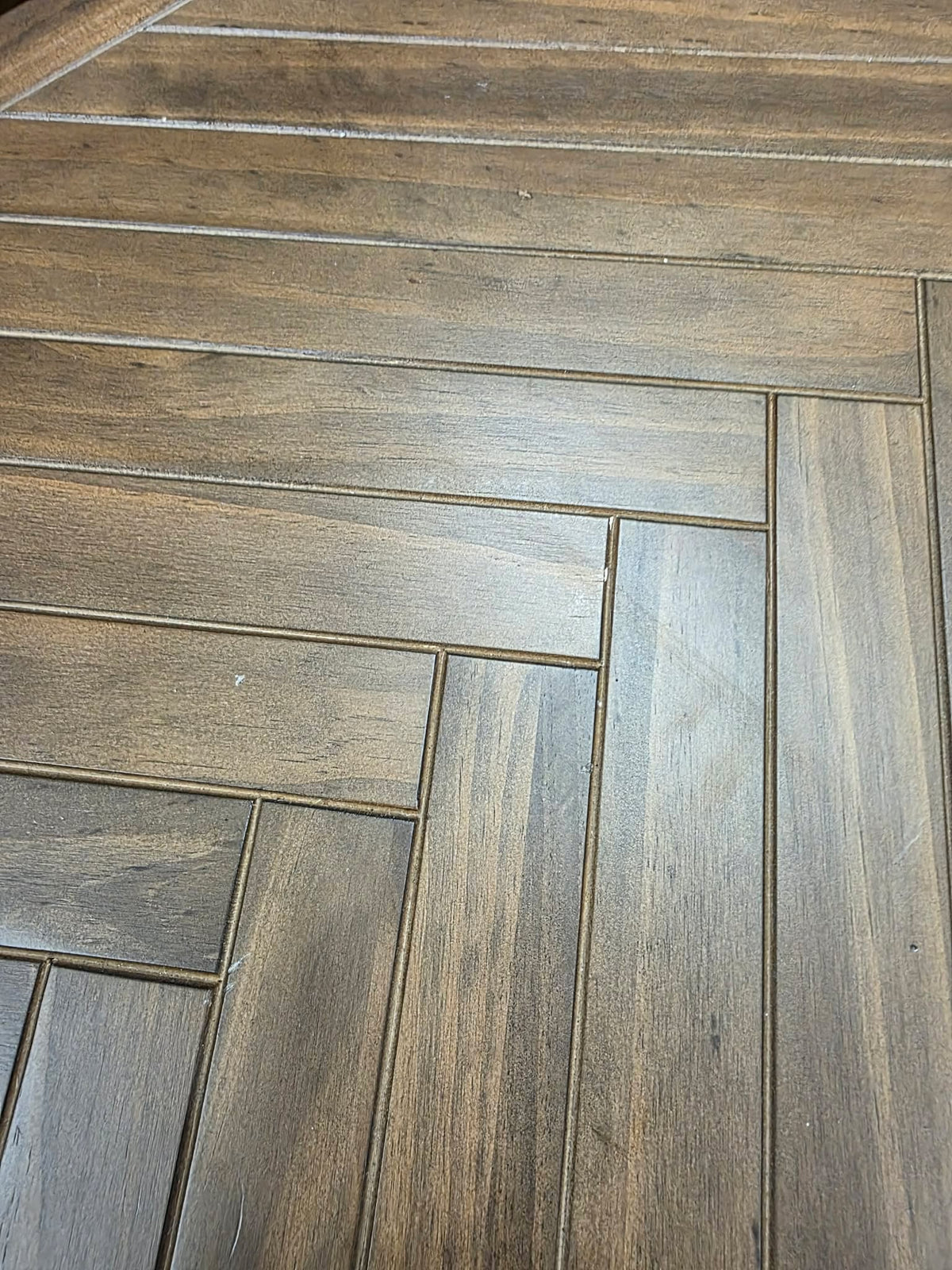 Coffee Table Herringbone Parquet, Solid Pine and Metal