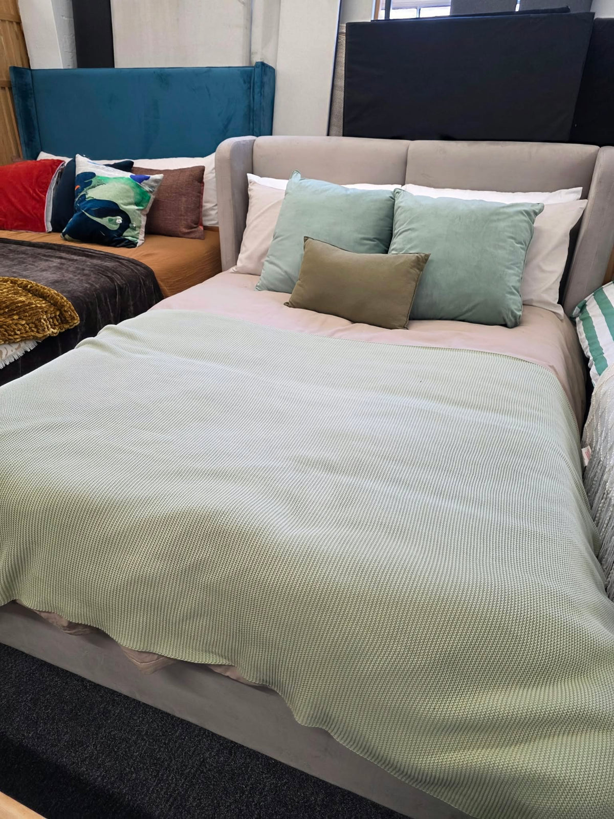 Mink Velvet Double Ottoman Storage Bed - Winged Headboard
