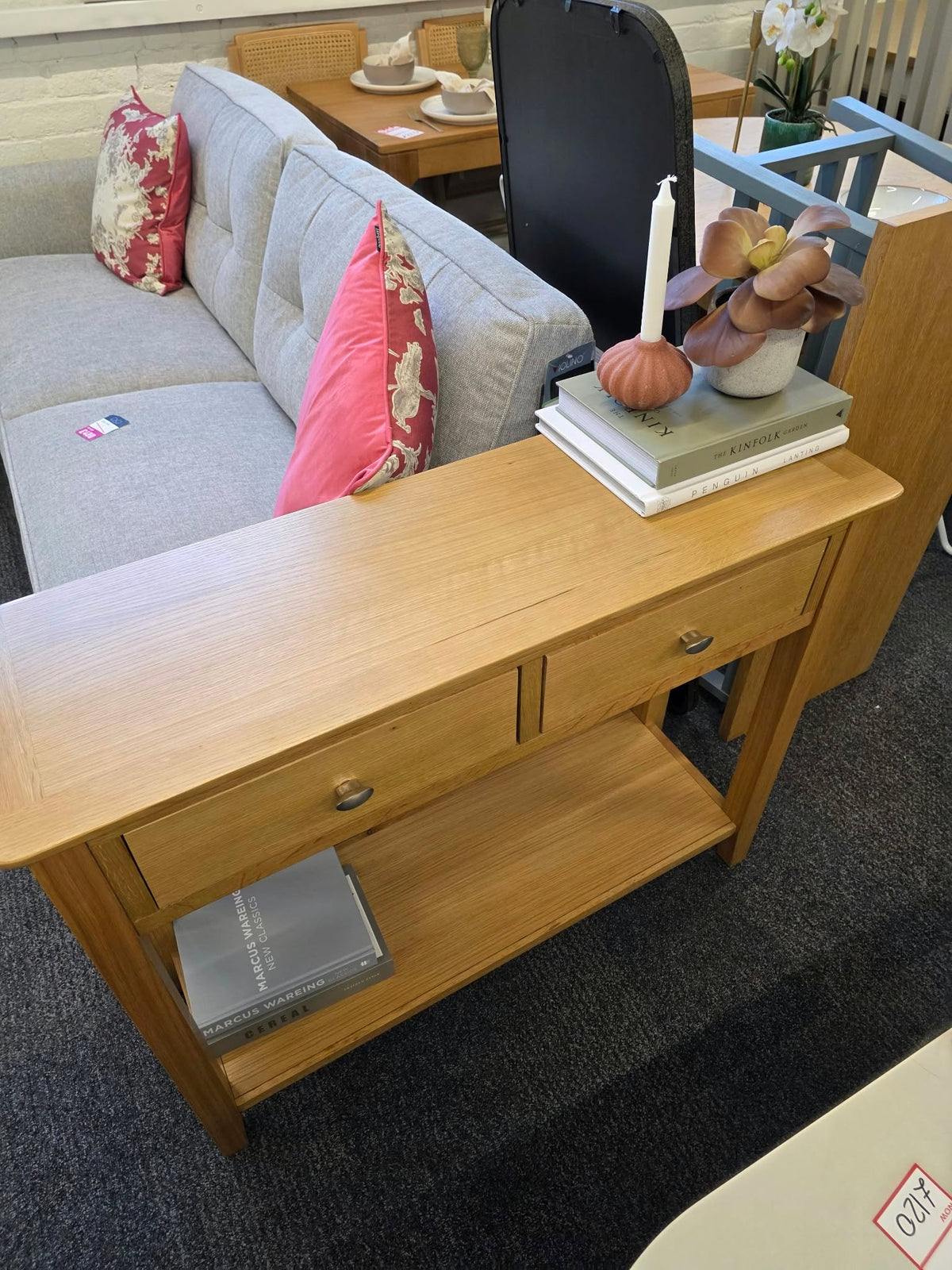 Oak Console Table with 2 Drawers and Shelf - 100cm