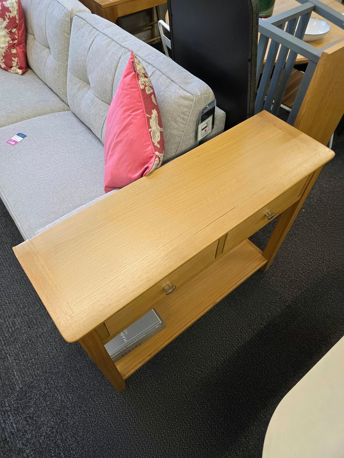 Oak Console Table with 2 Drawers and Shelf - 100cm