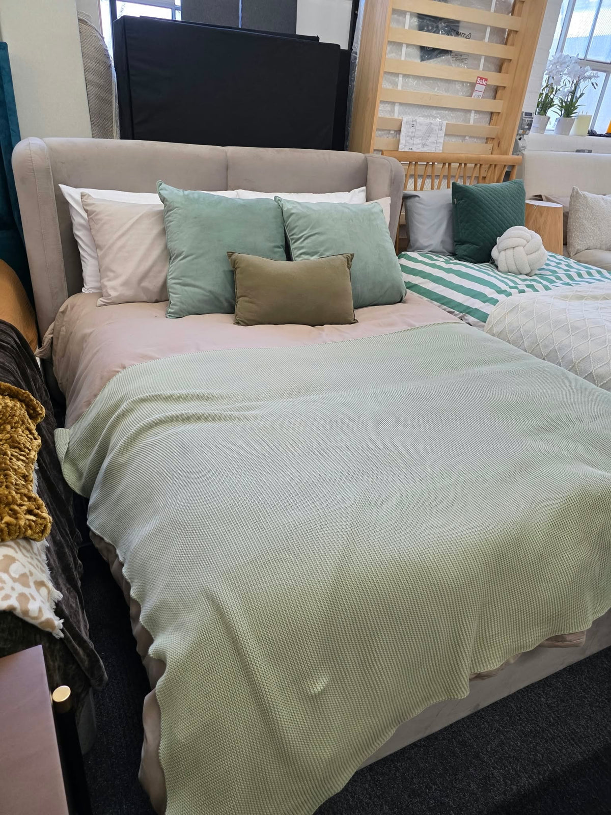 Mink Velvet Double Ottoman Storage Bed - Winged Headboard
