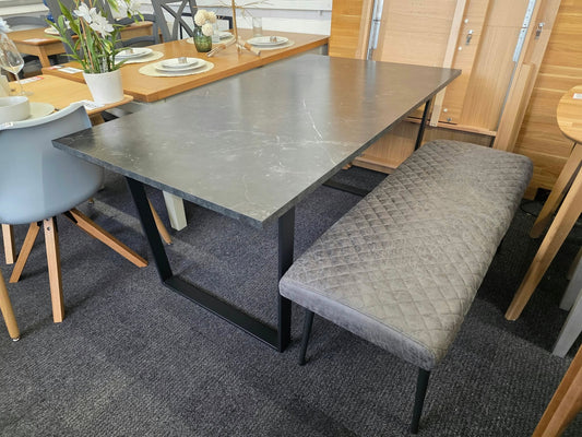 Black Marble Effect Dining Table with Black Metal U Legs, 6 Seater 160cm