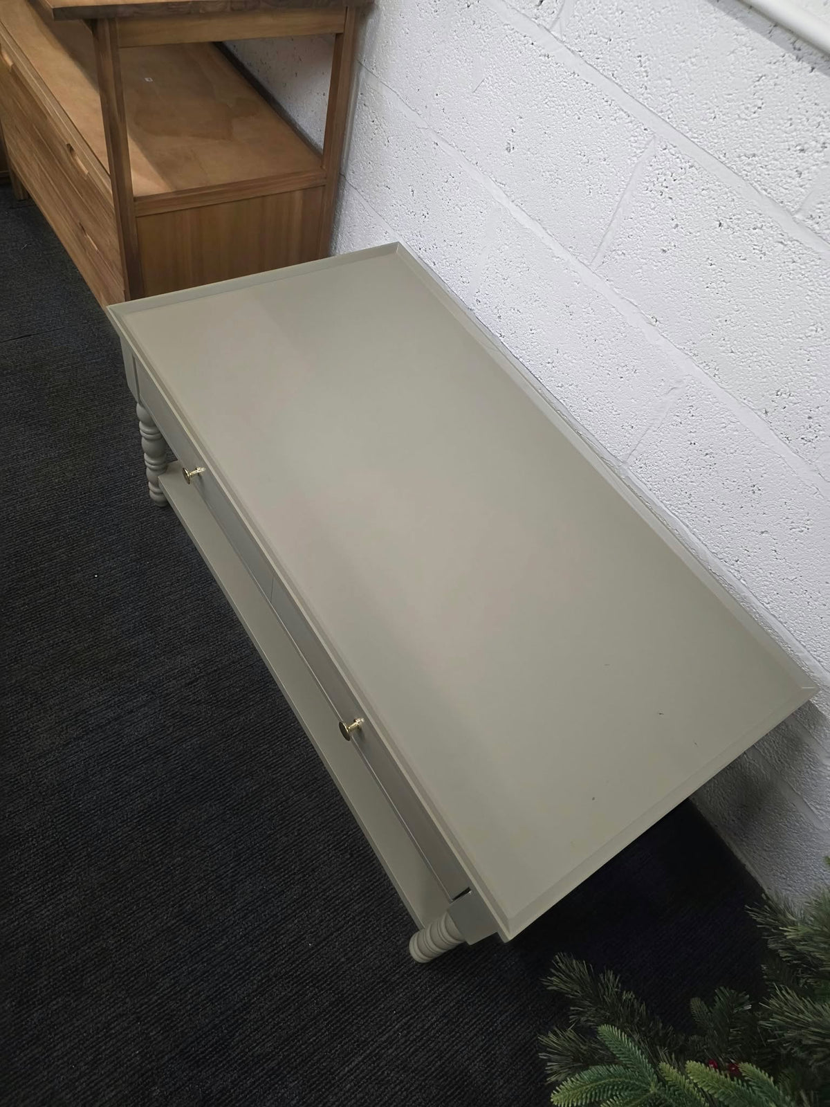Taupe Grey Bobbin Coffee Table with 2 Drawers