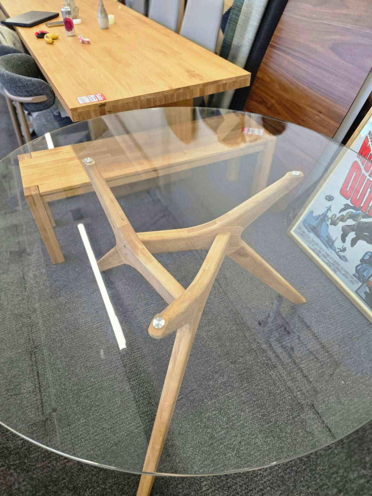 Round Glass Top Dining Table, Solid Oak Base | AM.PM La Redoute Marcielo