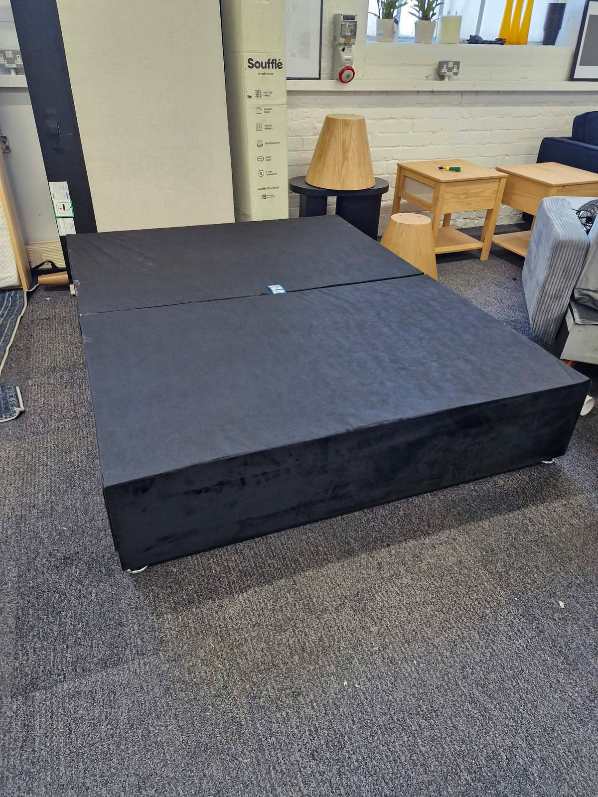King Size Black Velvet Divan Bed Base with 2 Storage Drawers