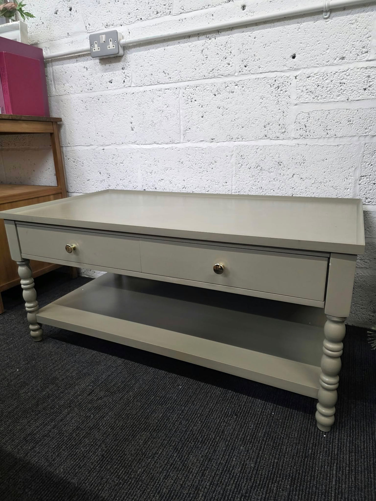 Taupe Grey Bobbin Coffee Table with 2 Drawers