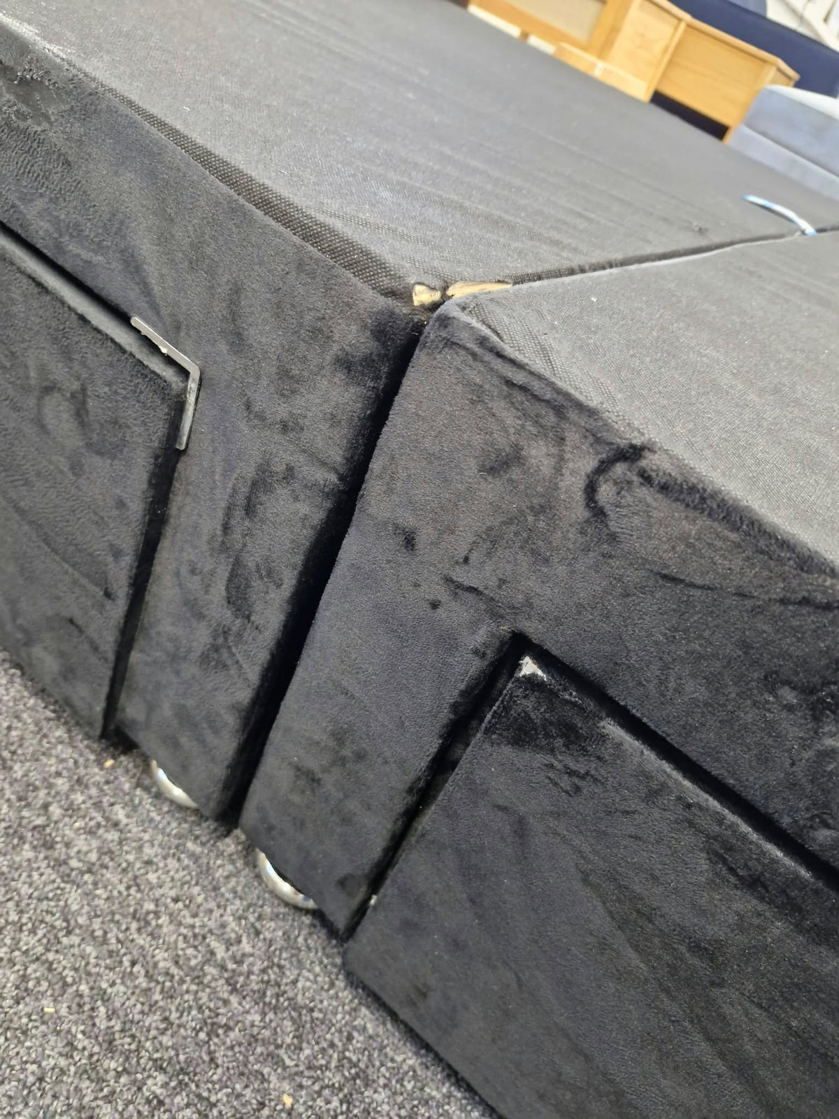 King Size Black Velvet Divan Bed Base with 2 Storage Drawers