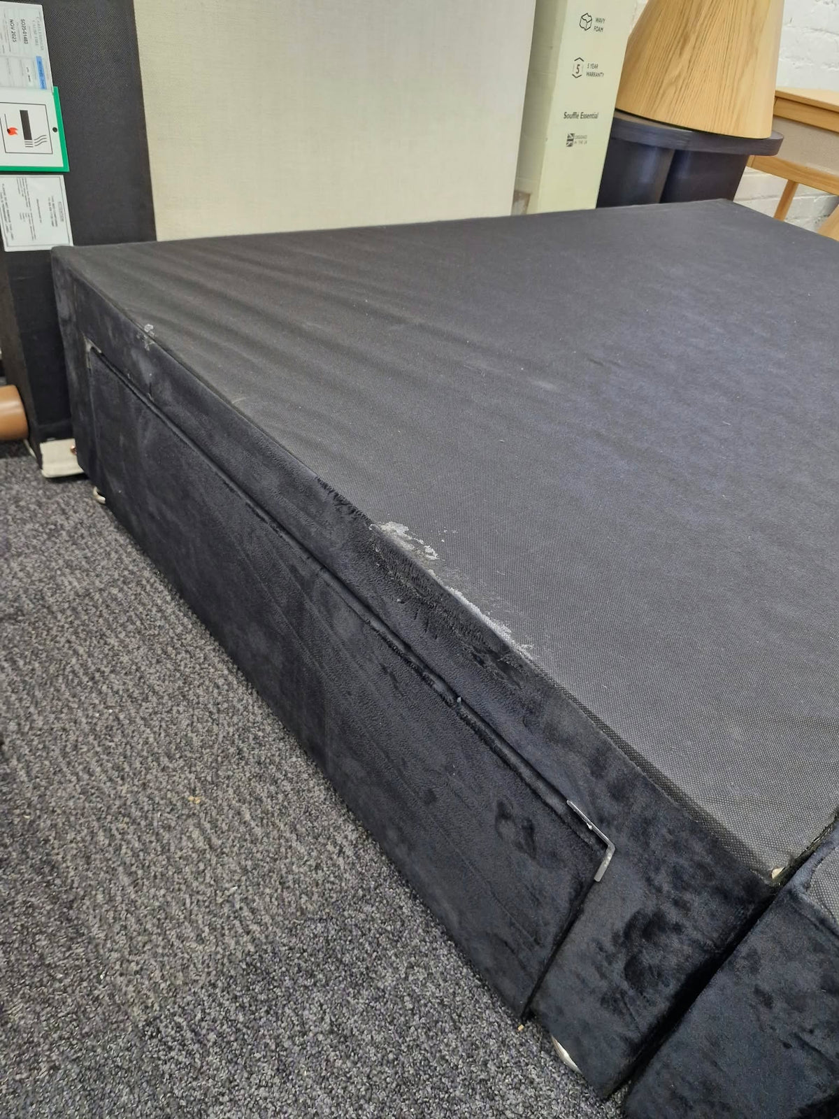 King Size Black Velvet Divan Bed Base with 2 Storage Drawers