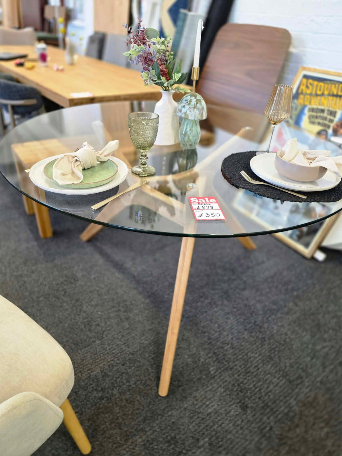 Round Glass Top Dining Table, Solid Oak Base | AM.PM La Redoute Marcielo