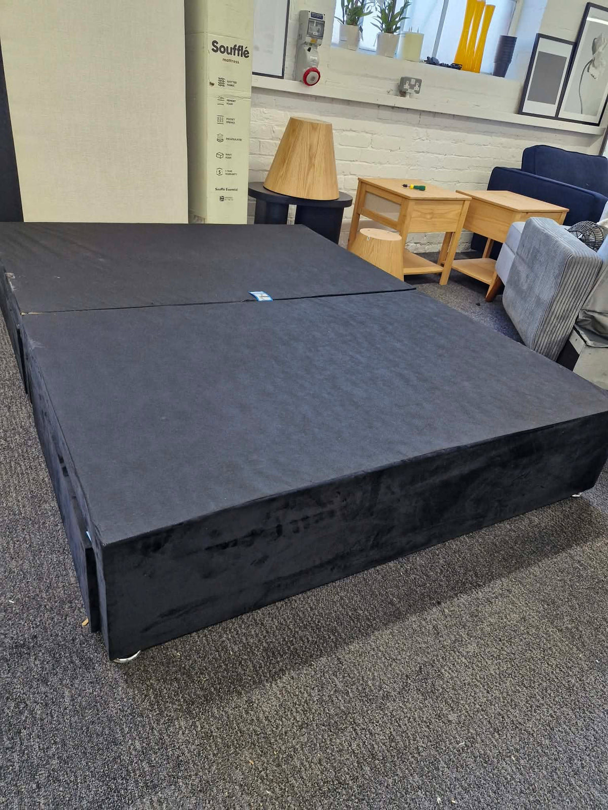 King Size Black Velvet Divan Bed Base with 2 Storage Drawers