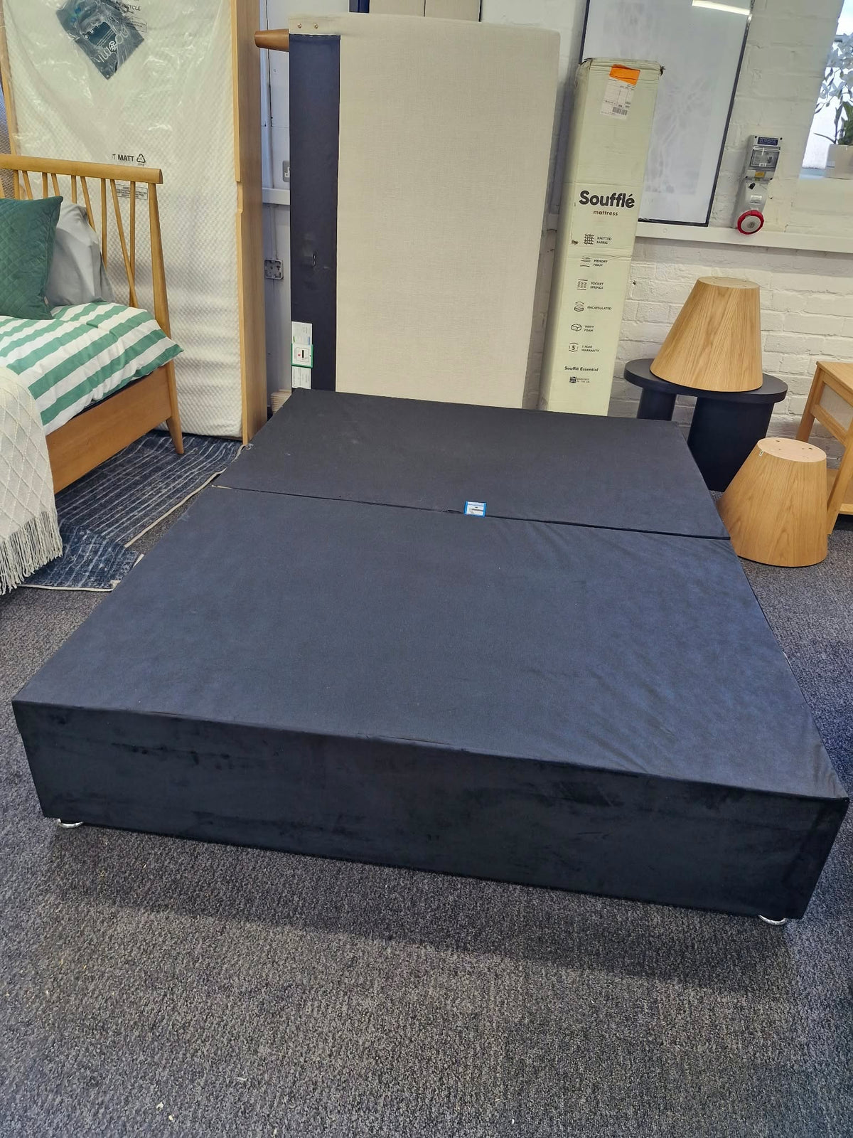 King Size Black Velvet Divan Bed Base with 2 Storage Drawers