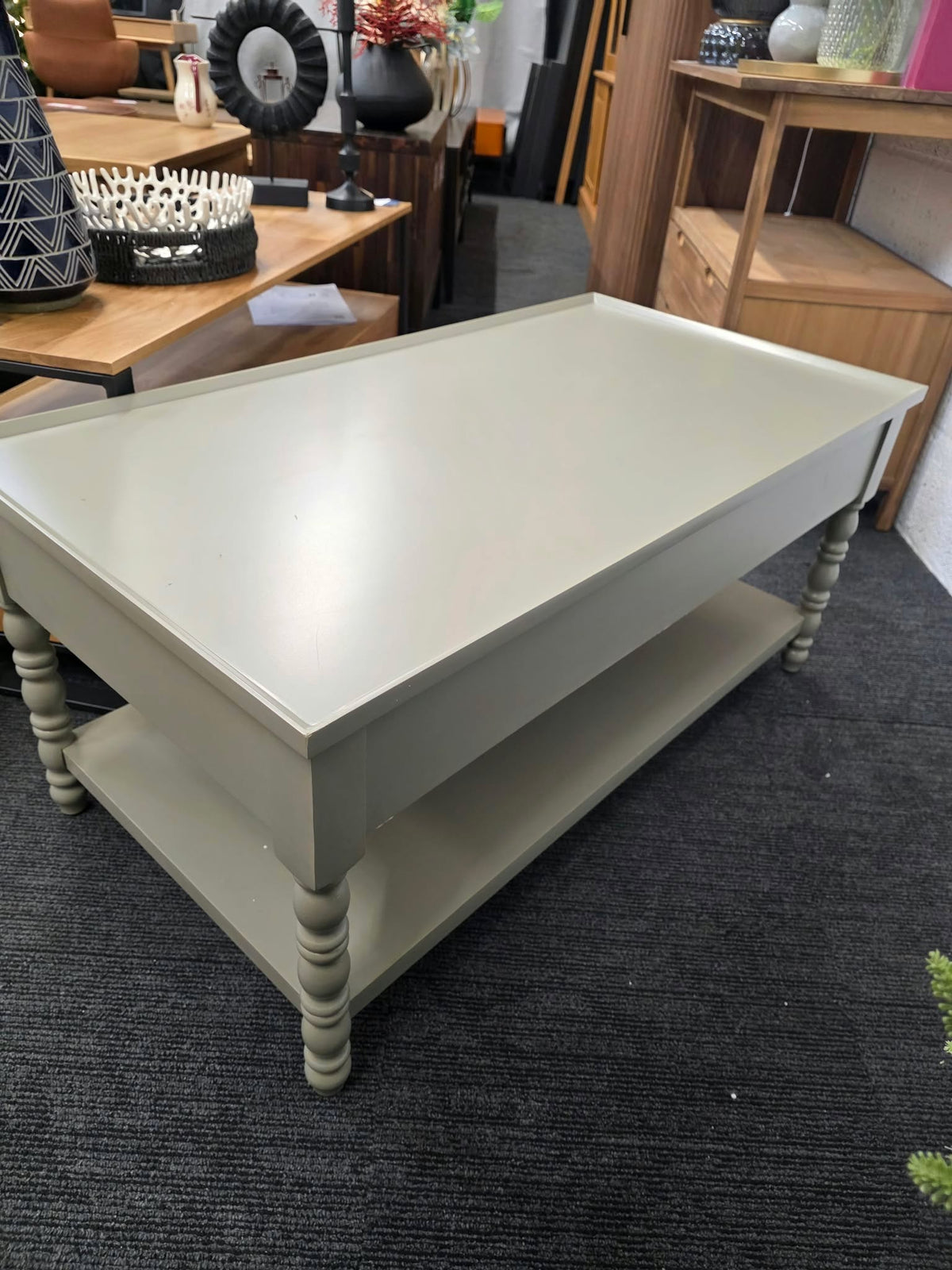Taupe Grey Bobbin Coffee Table with 2 Drawers
