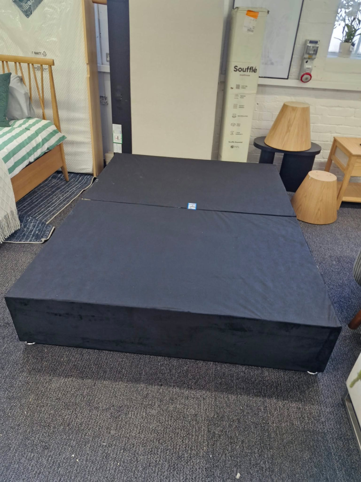 King Size Black Velvet Divan Bed Base with 2 Storage Drawers