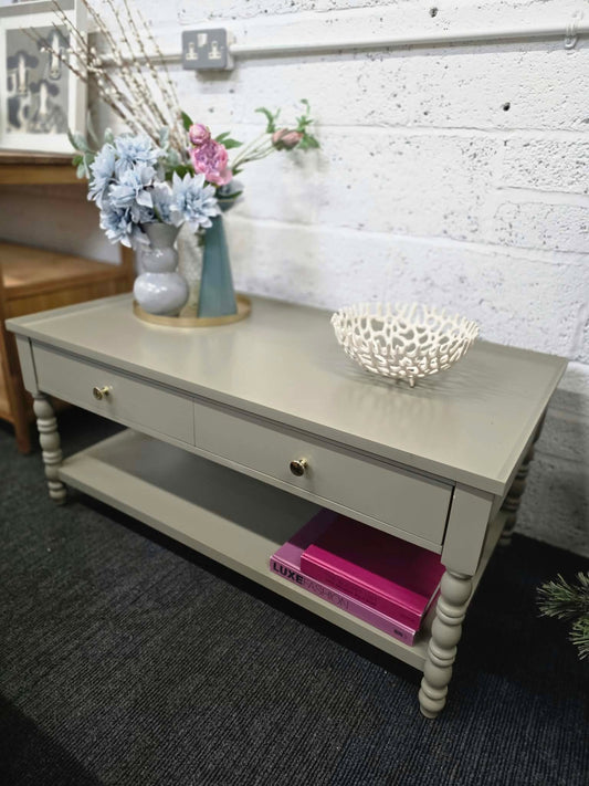 Taupe Grey Bobbin Coffee Table with 2 Drawers