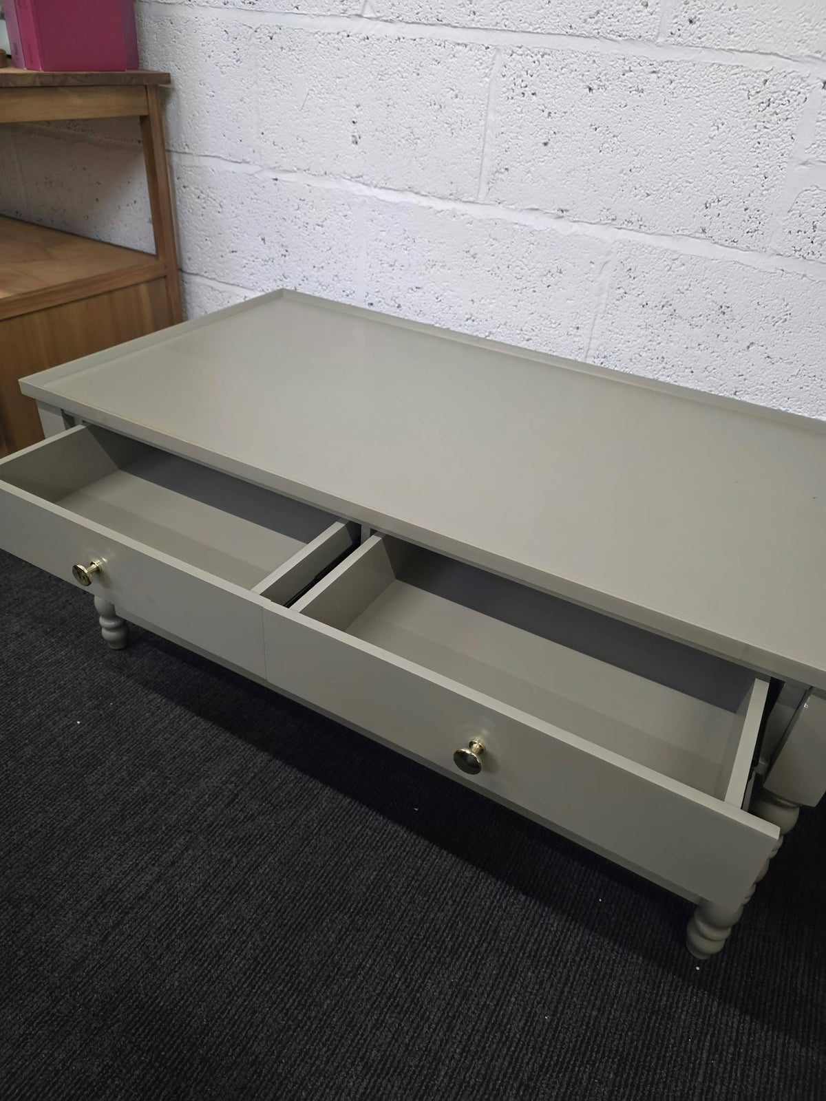 Taupe Grey Bobbin Coffee Table with 2 Drawers