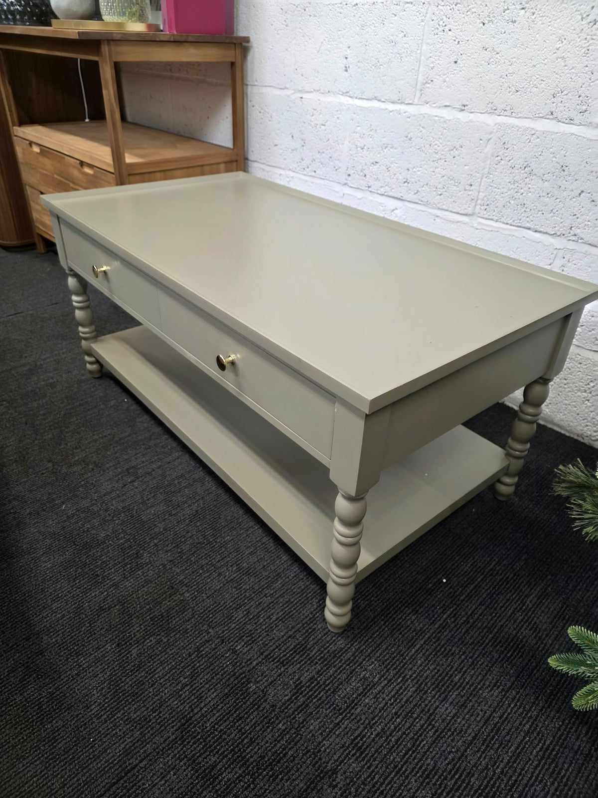 Taupe Grey Bobbin Coffee Table with 2 Drawers