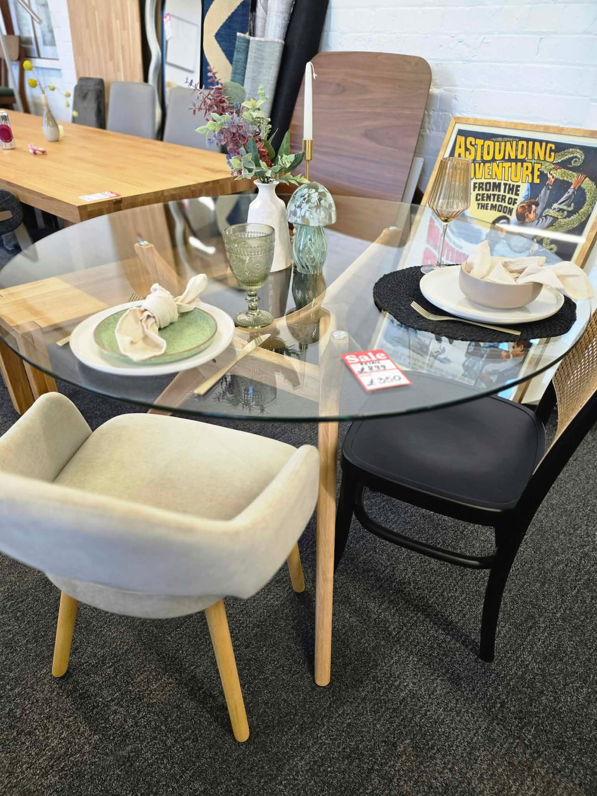 Round Glass Top Dining Table, Solid Oak Base | AM.PM La Redoute Marcielo
