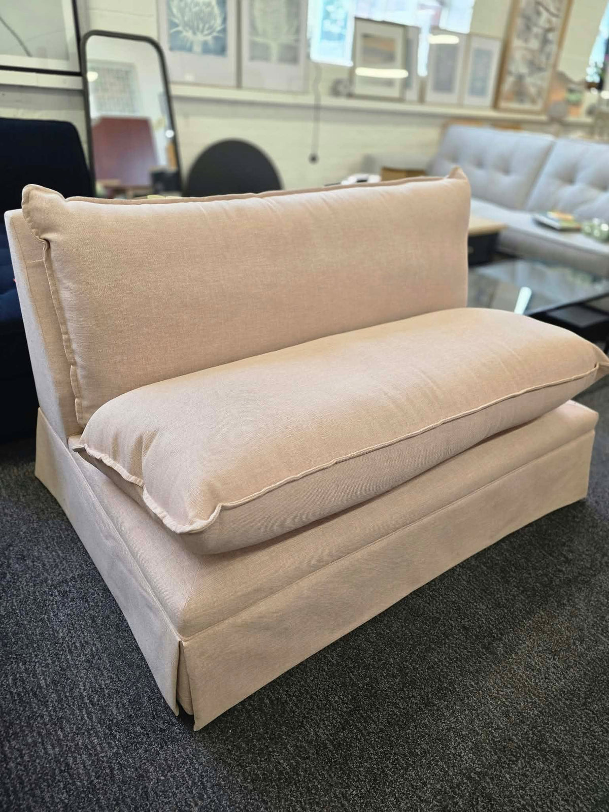 Pale Pink Armless 2 Seater Sofa, British Handmade | Willow & Hall Deverill