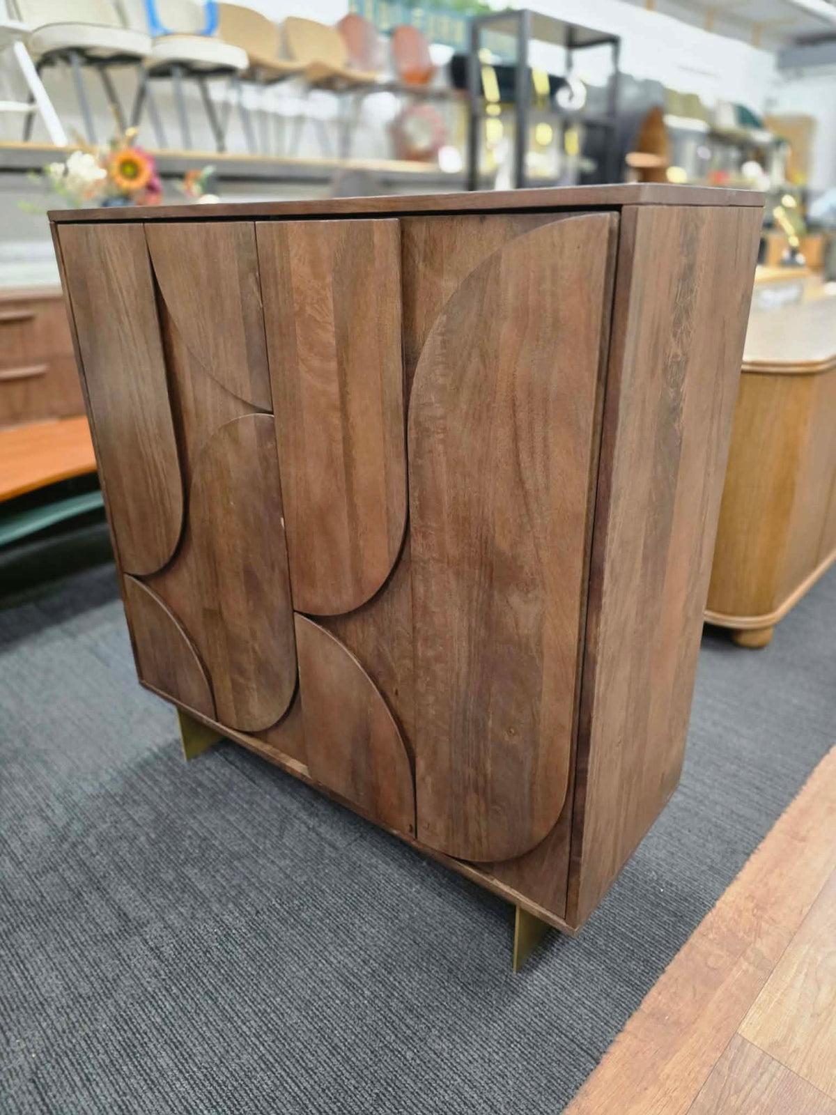Dark Mango Wood Sculptural Cabinet with Brass Legs | Made.com Keala