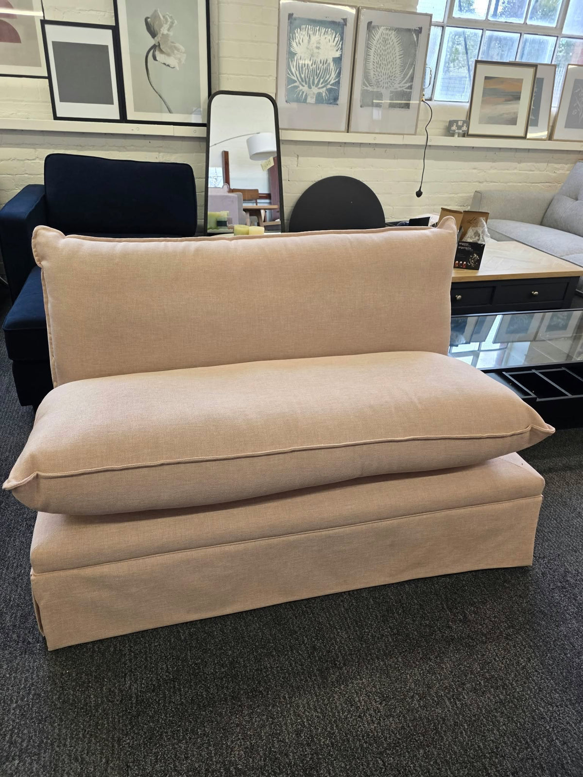 Pale Pink Armless 2 Seater Sofa, British Handmade | Willow & Hall Deverill