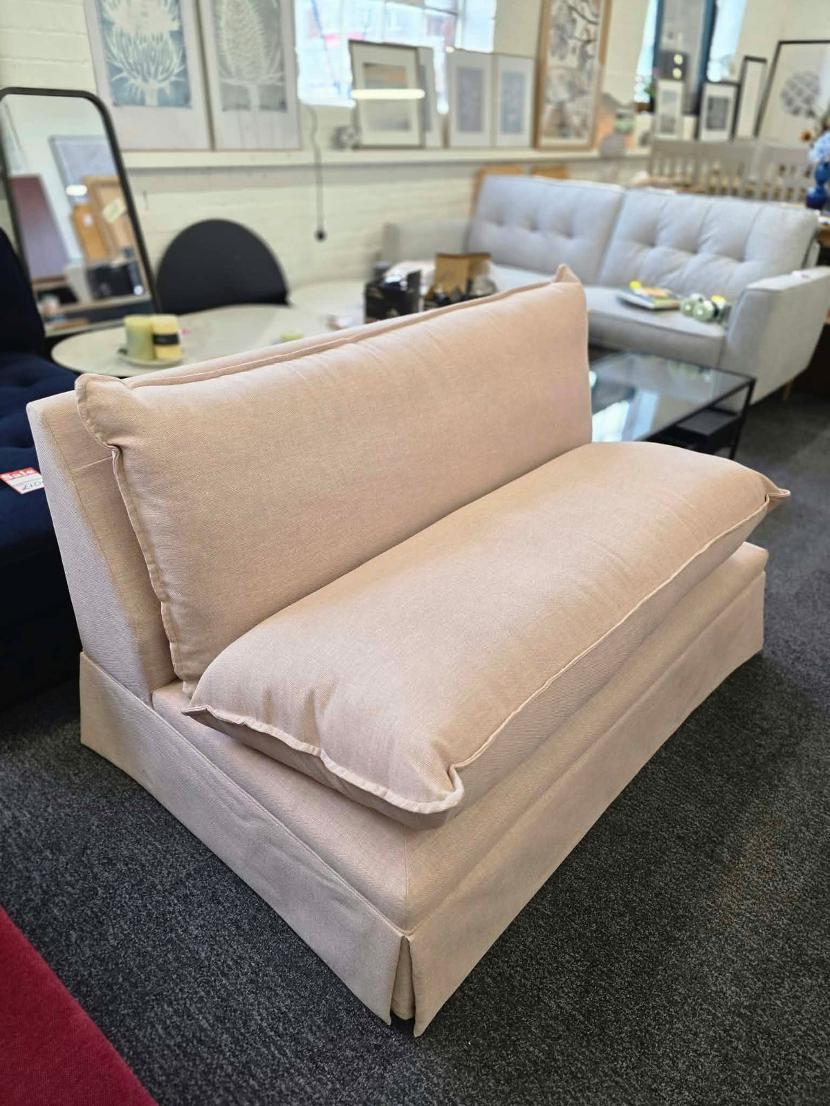Pale Pink Armless 2 Seater Sofa, British Handmade | Willow & Hall Deverill