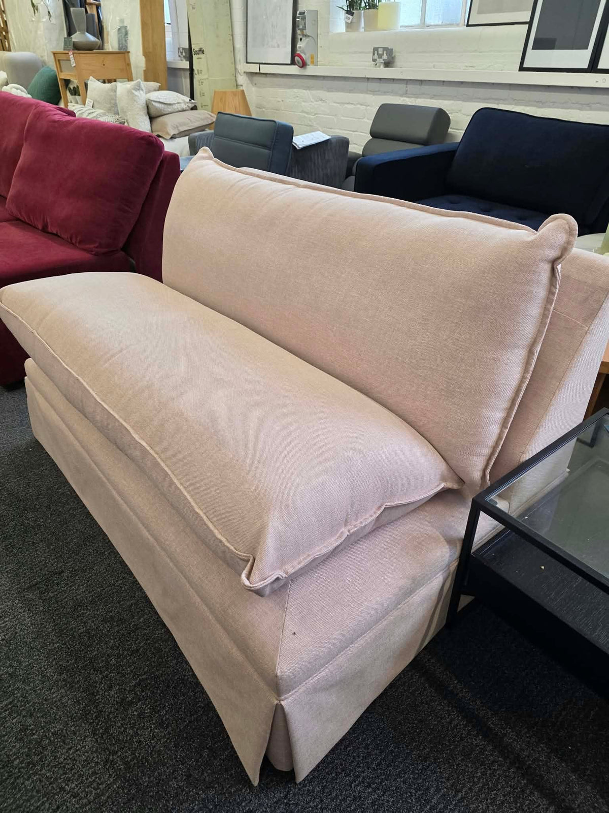 Pale Pink Armless 2 Seater Sofa, British Handmade | Willow & Hall Deverill