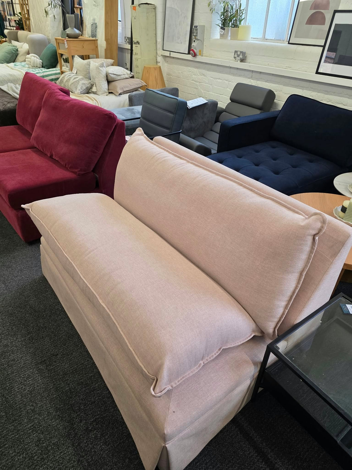 Pale Pink Armless 2 Seater Sofa, British Handmade | Willow & Hall Deverill