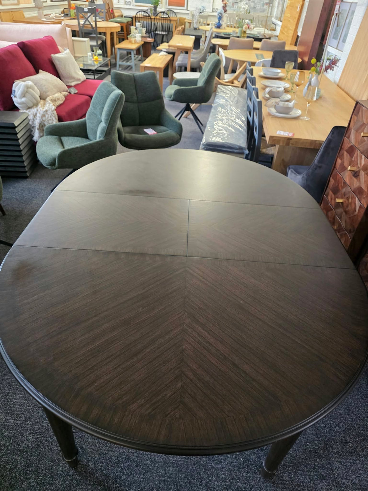 Round Extending Dining Table with Marquetry Top and Turned Legs, Dark Coffee | Madison