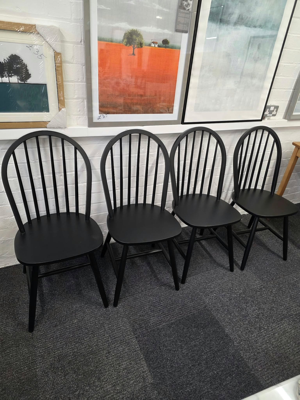 Set of 4 Black Windsor Spindle Back Wooden Dining Chairs