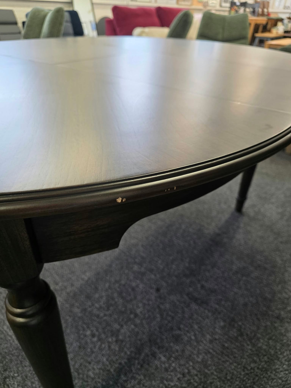 Round Extending Dining Table with Marquetry Top and Turned Legs, Dark Coffee | Madison