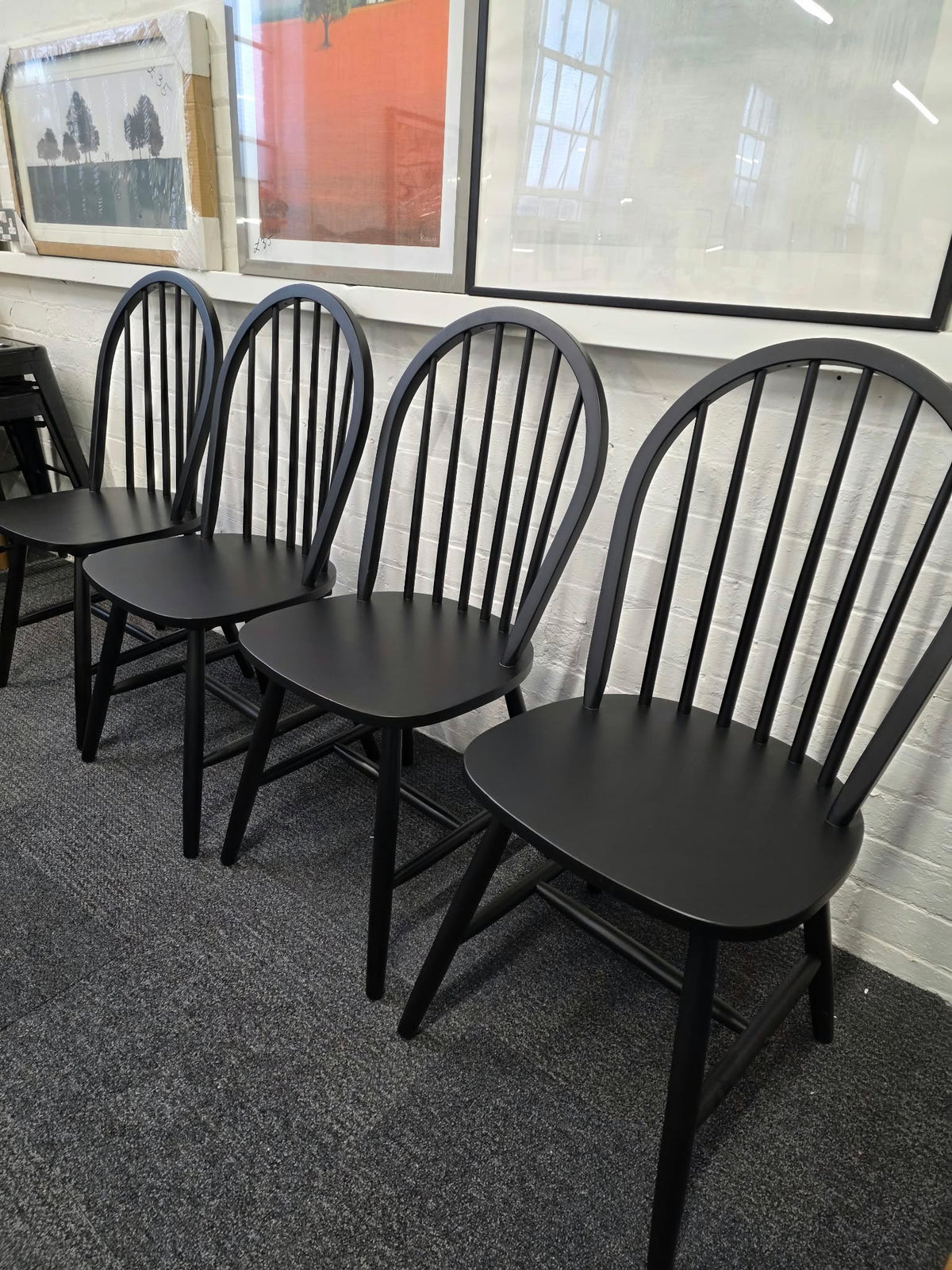 Set of 4 Black Windsor Spindle Back Wooden Dining Chairs