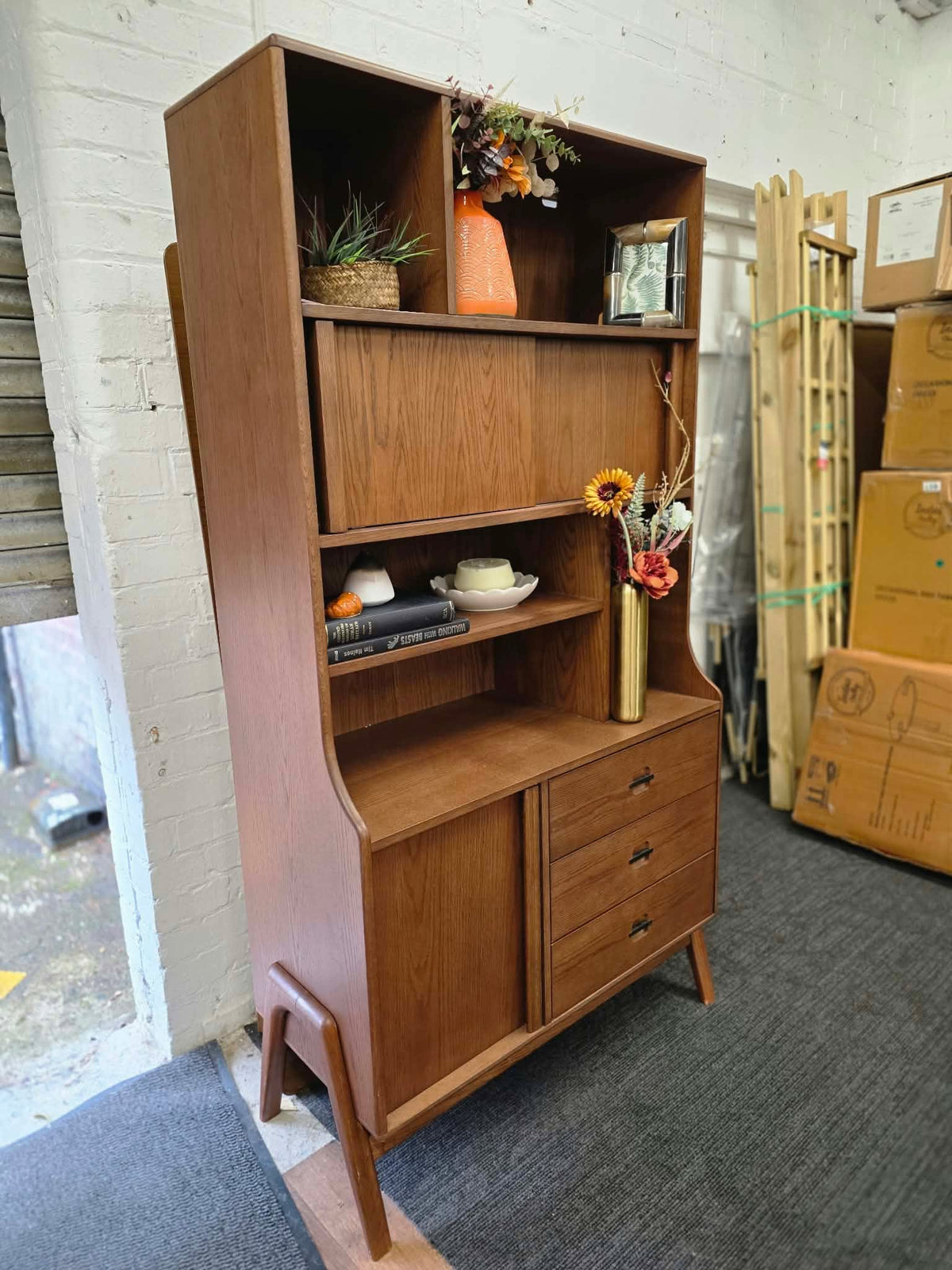 Mid Century Oak Bookcase with Sliding Doors and Drawers | G Plan Vintage Chiltern