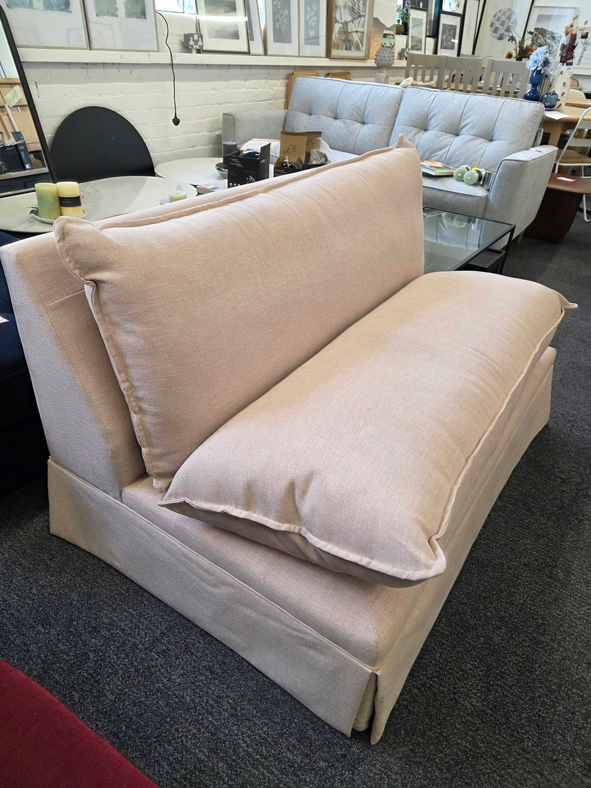 Pale Pink Armless 2 Seater Sofa, British Handmade | Willow & Hall Deverill