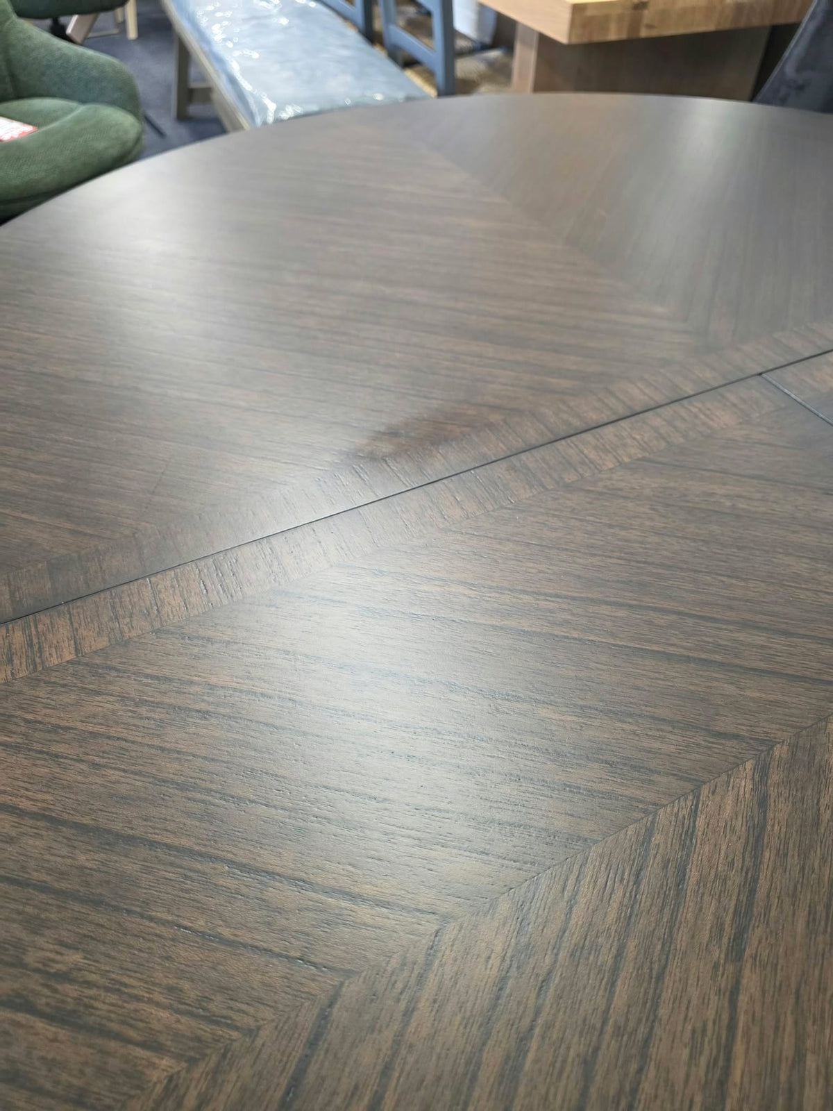 Round Extending Dining Table with Marquetry Top and Turned Legs, Dark Coffee | Madison