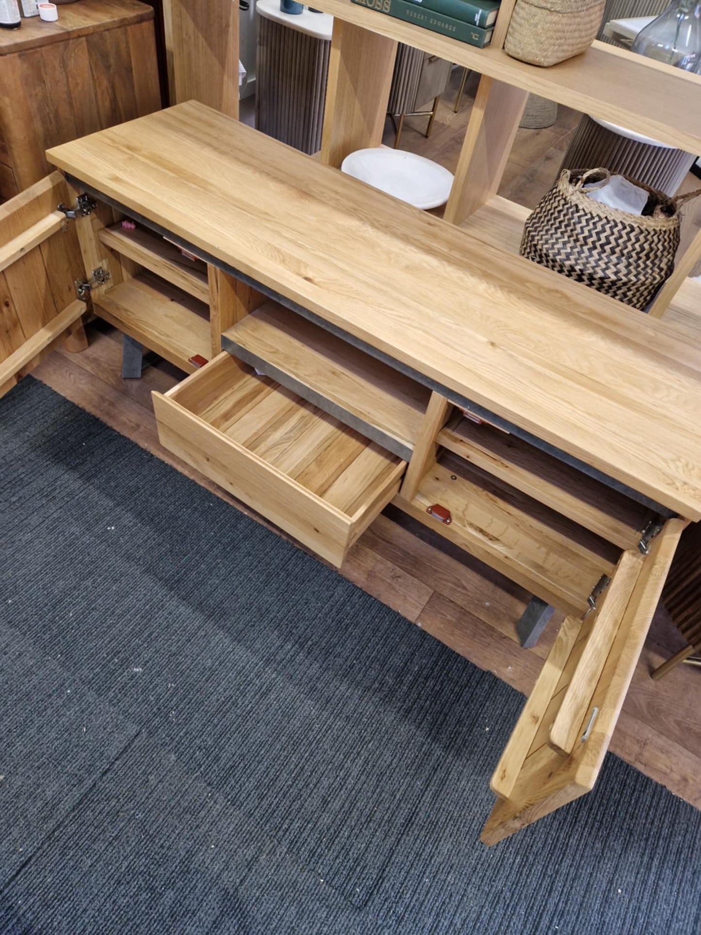 Solid wood and metal TV stand