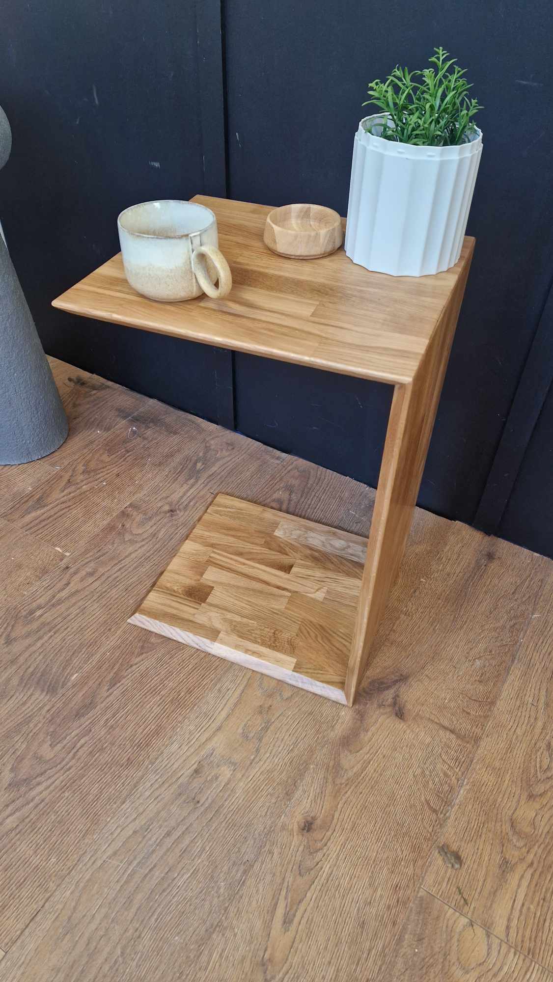 Oak Side End Table U shape Solid Wood