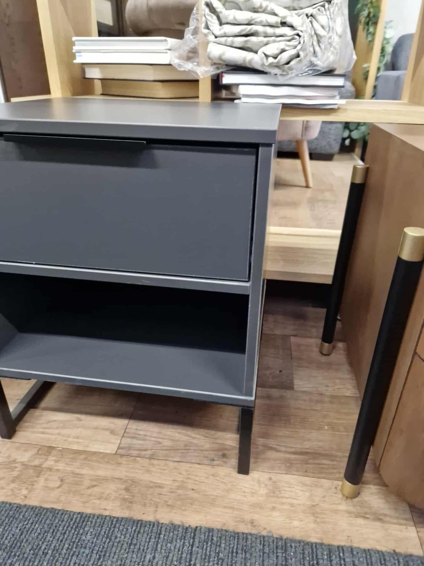 Grey and Black Bedside Table with drawer