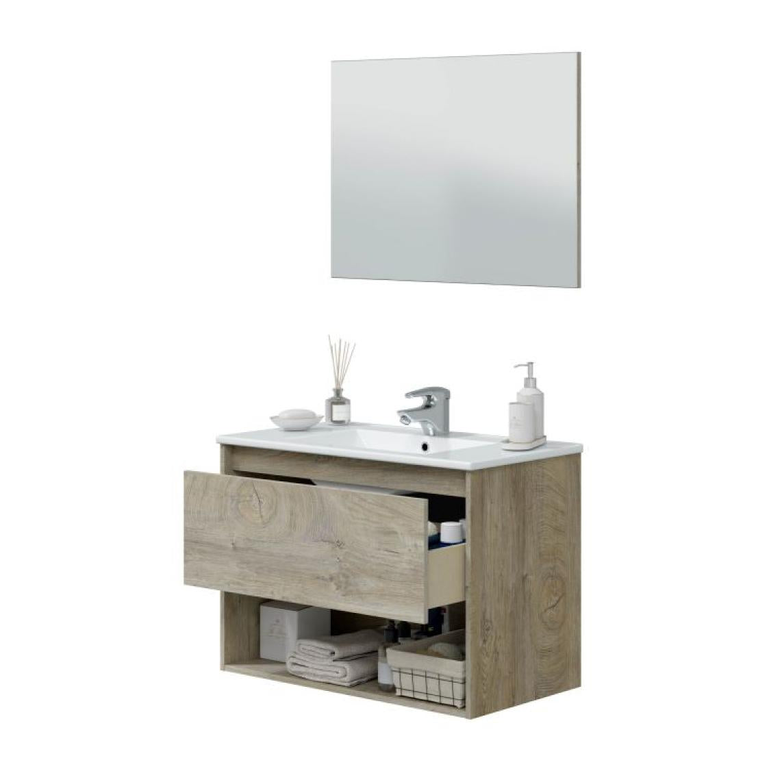 Vanity Bathroom Wall Cabinet with Drawer and Mirror / Grey Washed Wood