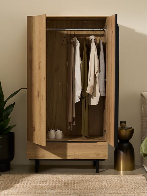 Double Wardrobe Oak Effect and Black / Made.com Damien