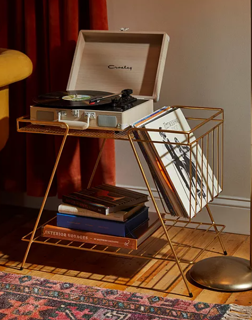 Gold Metal Vinyl and Player Storage Rack