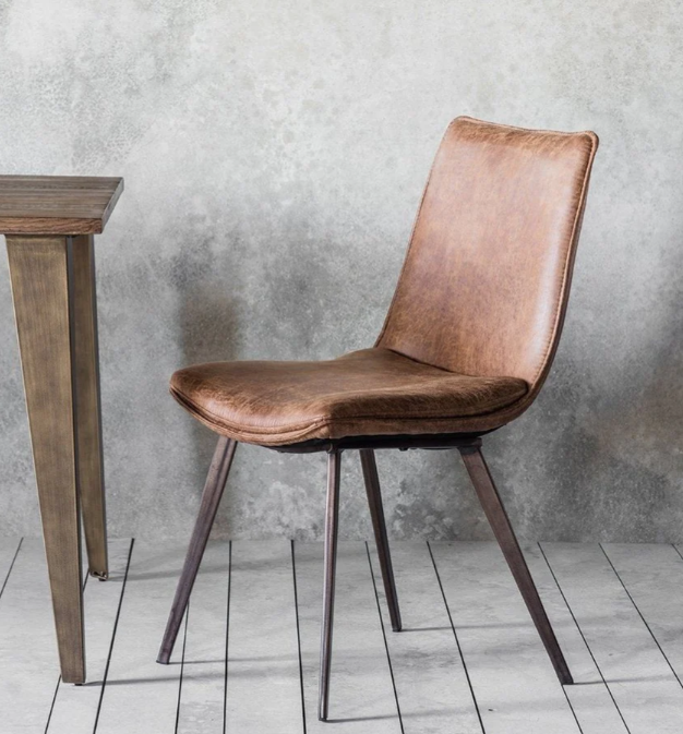 Set of 2 dining chairs Brown Leather and Metal Patina / RRP £565