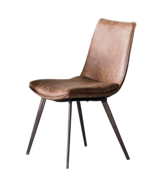 Set of 2 dining chairs Brown Leather and Metal Patina / RRP £565