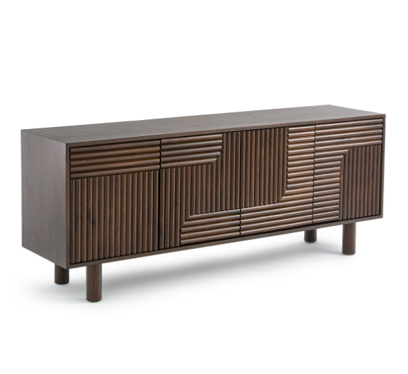 Dark Solid Wood 4-Door Sideboard Grooved front / La Redoute Sevan RRP £1250