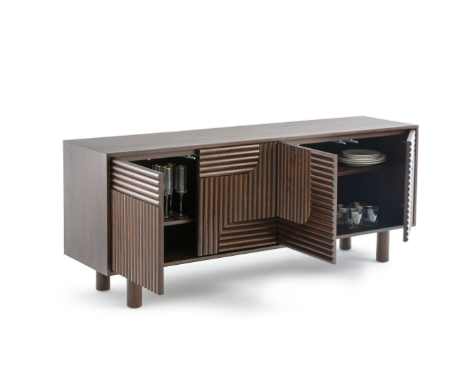 Dark Solid Wood 4-Door Sideboard Grooved front / La Redoute Sevan RRP £1250